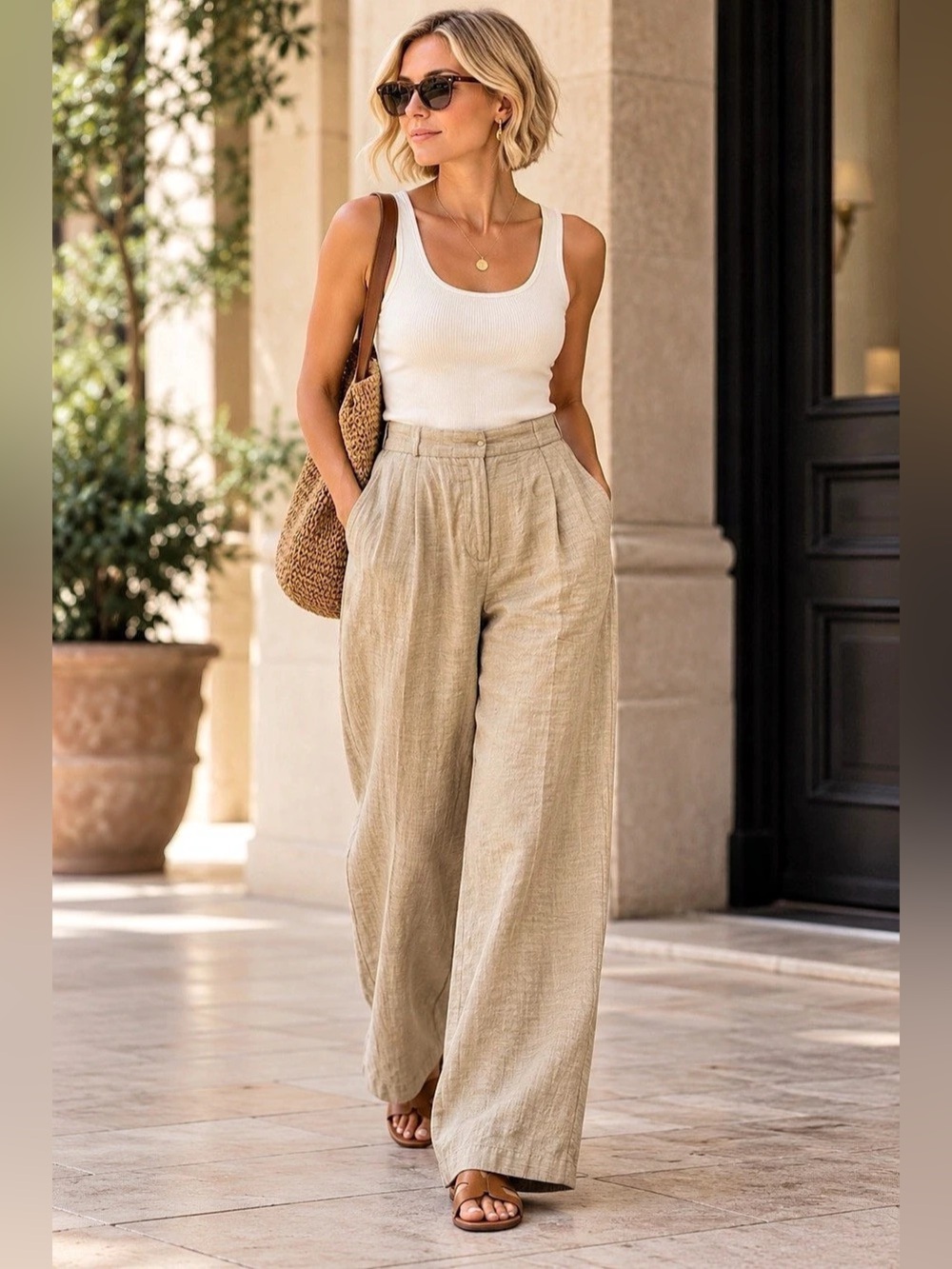 Massimo Dutti Size 4 Beige Pleated Wide Leg Tailored Trousers Minimalist Resort